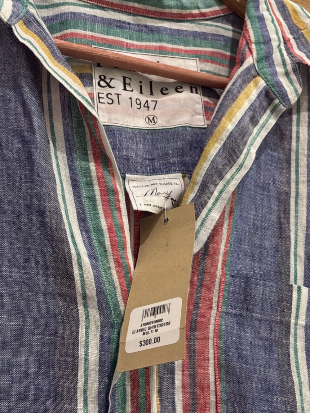 Frank & Eileen Mary dress Medium in multi muted stripes, 100% linen, NWT - Picture 2 of 4